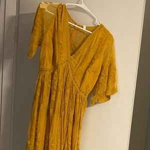 PinkBlush Mustard Lace Mesh Overlay Maternity Maxi Dress